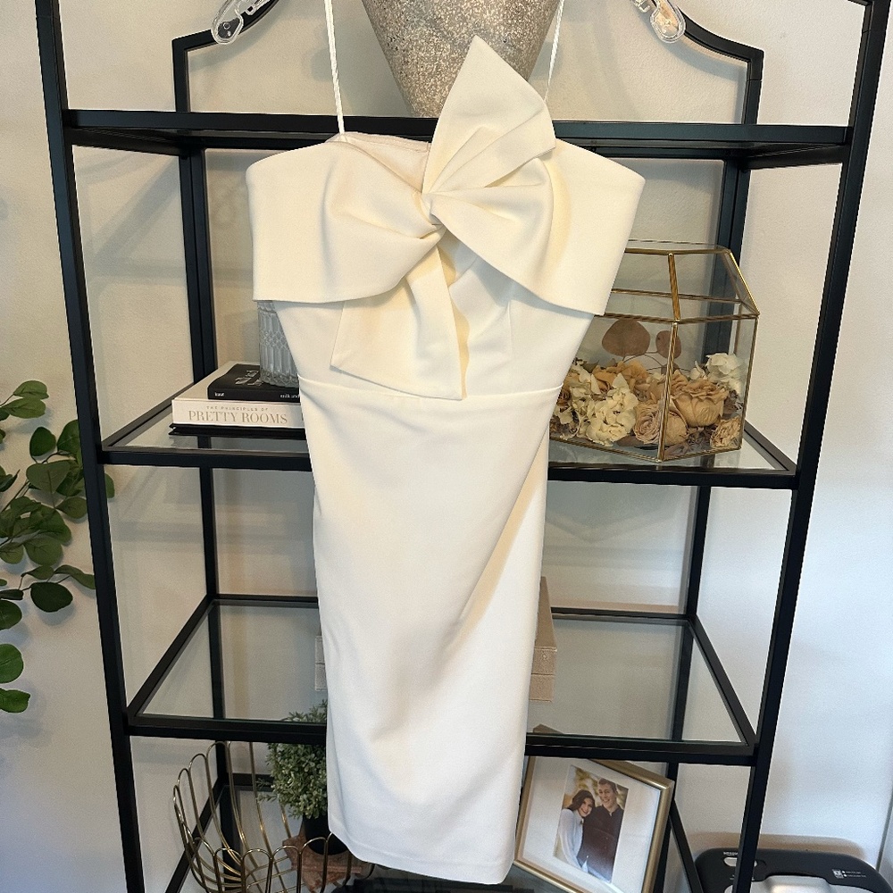 White Sam Edelman Cocktail Dress with Bow, Size 4, NWT